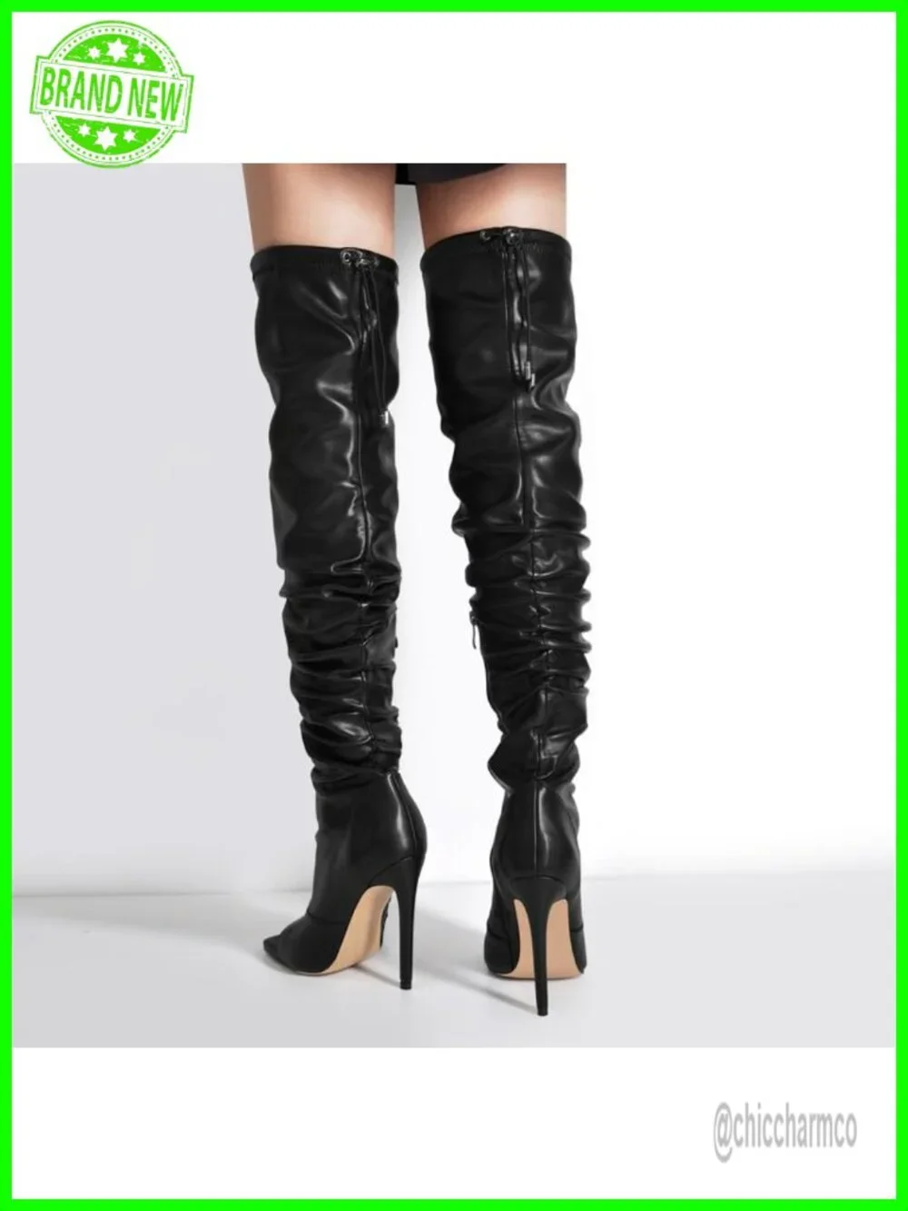Stiletto Heel Over the Knee Boots Rhinestone Lace Up Pointed Toe